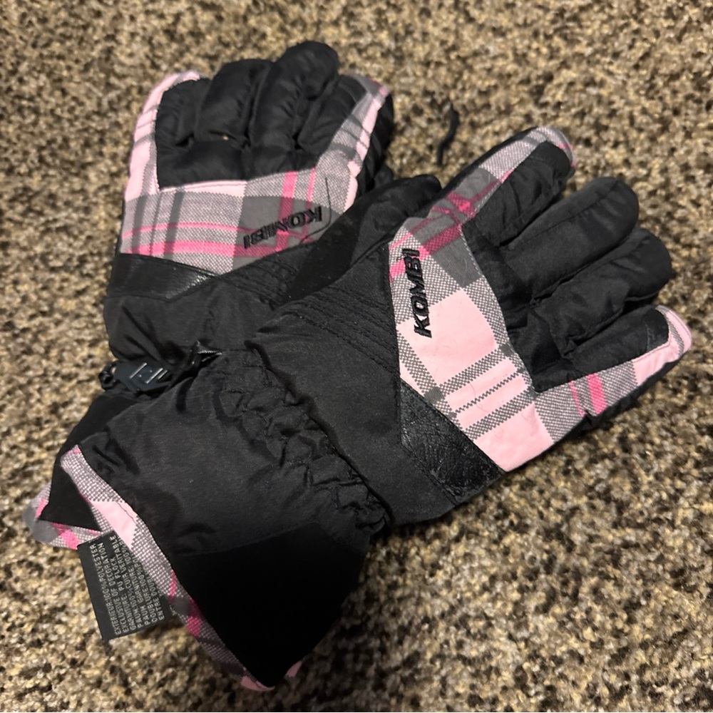 Kombi Women's Pink and Black Plaid Gloves large juniors